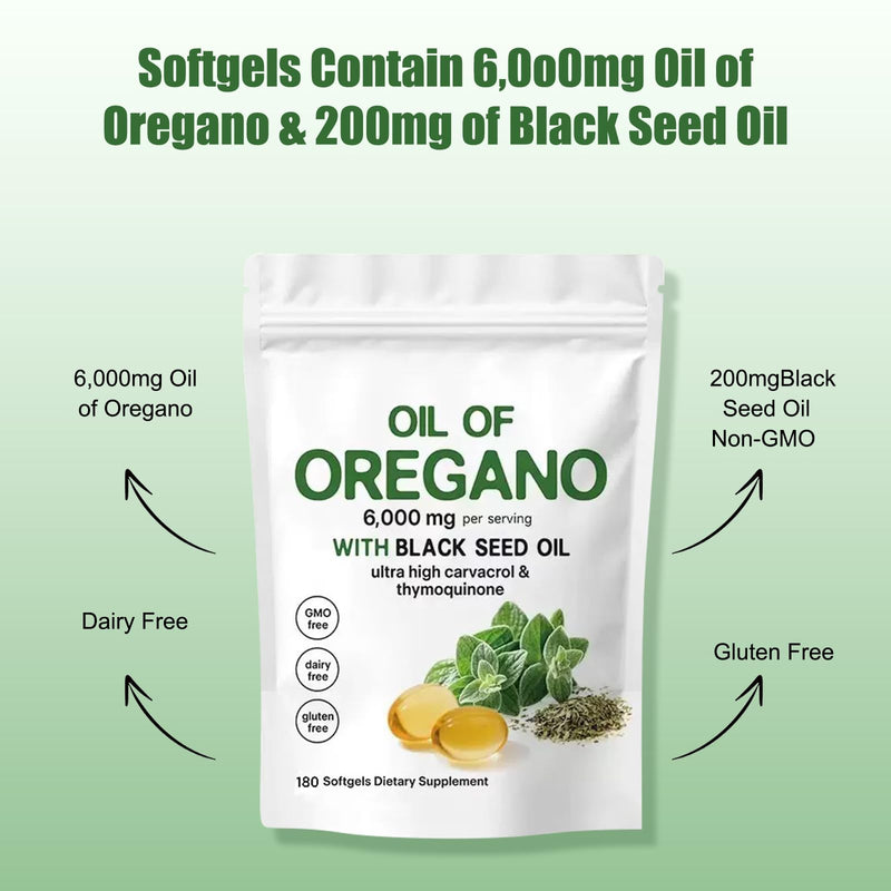 [Australia] - Oil of Oregano Softgels,2 in 1 6000 mg Oil of Oregano with Black Seed Oil Organic Capsules, Potent Carvacrol & Thymoquinone, Immune Support,Gluten Free,Non-GMO-180count 