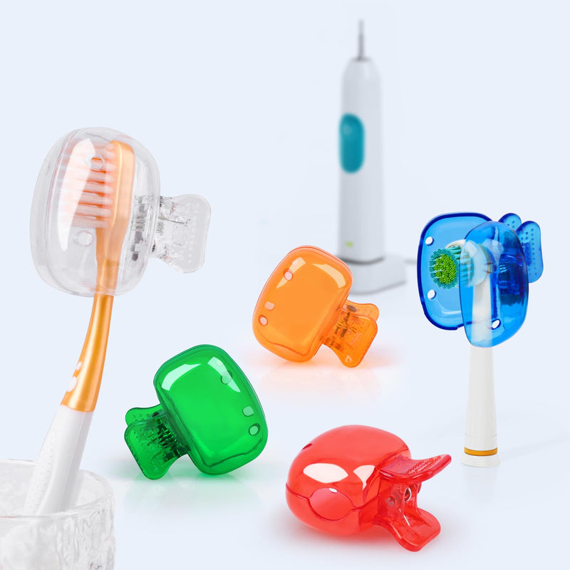 [Australia] - 6 Pack Toothbrush Covers Portable Toothbrush Protector Coverings Clips Tooth Brush Storage Head Cover Cap for Kids Bathroom Home Travel Tooth Brush Case Red Blue Green Orange Gray Clear 