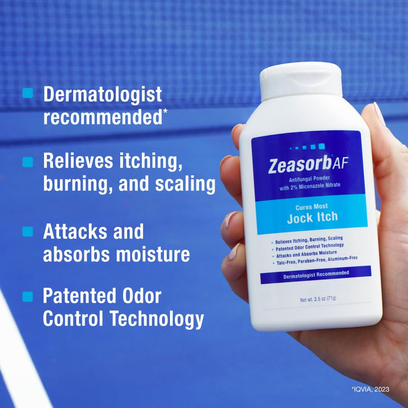Zeasorb Super Absorbent Antifungal Treatment Powder for Jock Itch, Dermatologist Recommended, Attacks and Absorbs Moisture, Patented Odor Control Technology, with Bentonite Clay and Aloe, 2.5 oz Pack of 1