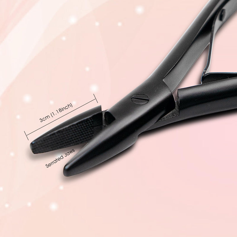 [Australia] - Black Stainless Steel Hair Extension Pliers for Micro Rings Beads Professional Hair Extension Opener and Removal Tool Black Thread Shape 