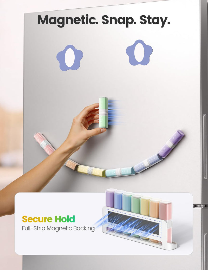 Magnetic Pill Organizer 2 Times a Day, Large Removable Cases | 7 Day AM PM, Silicone Seals, Easy Open, Medication Container Holder for Vitamins and Supplements, Daily Use and Travel Twice Daily