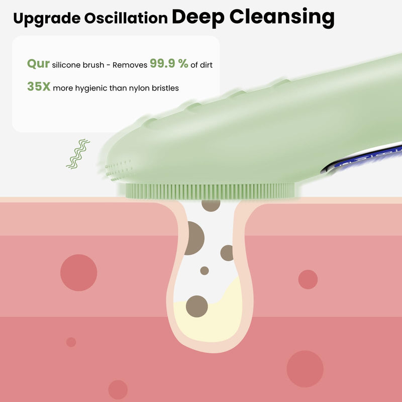 Facial Cleansing Brush, IPX7 Waterproof Rechargeable Silicone Face Scrubber, 5 Cleansing Modes Face Brush for Face Exfoliator, Exfoliating and Massaging Face Scrubber Exfoliator -Matcha Green Matcha
