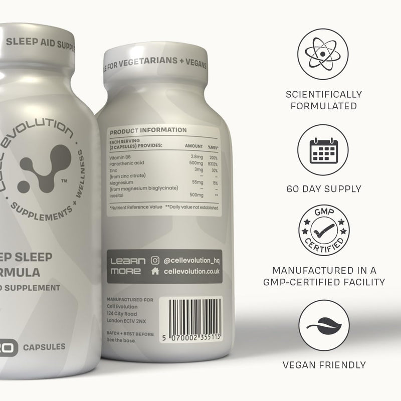 Reset, Sleep Aid Supplement, Magnesium Bisglycinate, Inositol, Pantothenic Acid, Zinc and Vitamin B6, Sleep Supplements for Adults, Deep Sleep, Sleeping Tablets, 60 Capsules