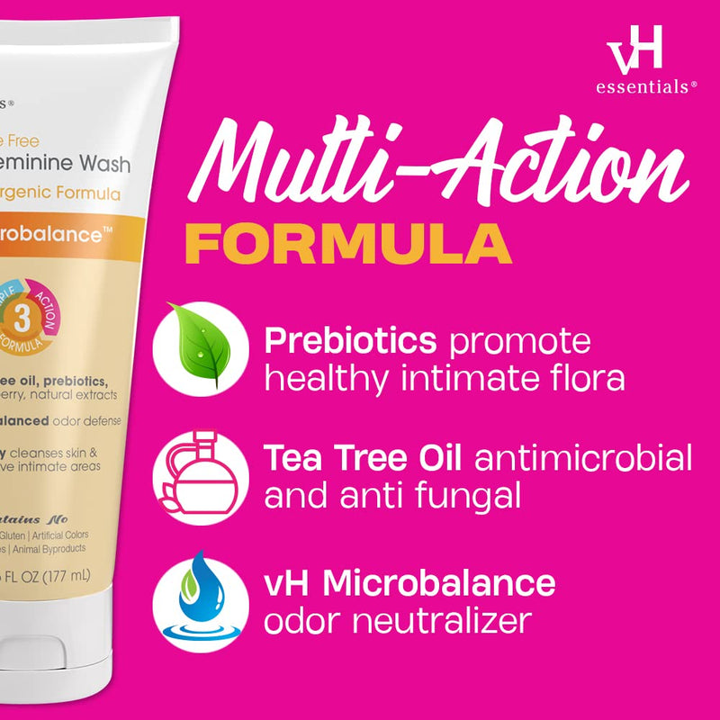 [Australia] - vH essentials Daily Feminine Wash - Fragrance Free, Hypoallergenic with Tea Tree Oil & Prebiotic - For Ph Balance, Intimate Odor Block, Vaginal Health - Gentle Formula Body Care - 6 Fl Oz 