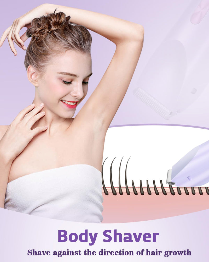 [Australia] - Bikini Trimmer for Women, Dual-Head Women's Electric Razor, 2-in-1 Electric Shaver for Women Pubic Hair/Legs/Arms/Underarm/Face, IPX7 Waterproof Wet/Dry Use (Purple) Purple 