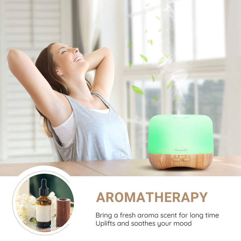 [Australia] - Homeweeks 300ml Essential Oil Diffuser, Quiet Aromatherapy Mist Diffusers for Essential Oils, Wood Grain Ultrasonic Oil Diffuser with Remote Control,Timer, 7 Colors Light for Bedroom (300ml)… 300 ml 