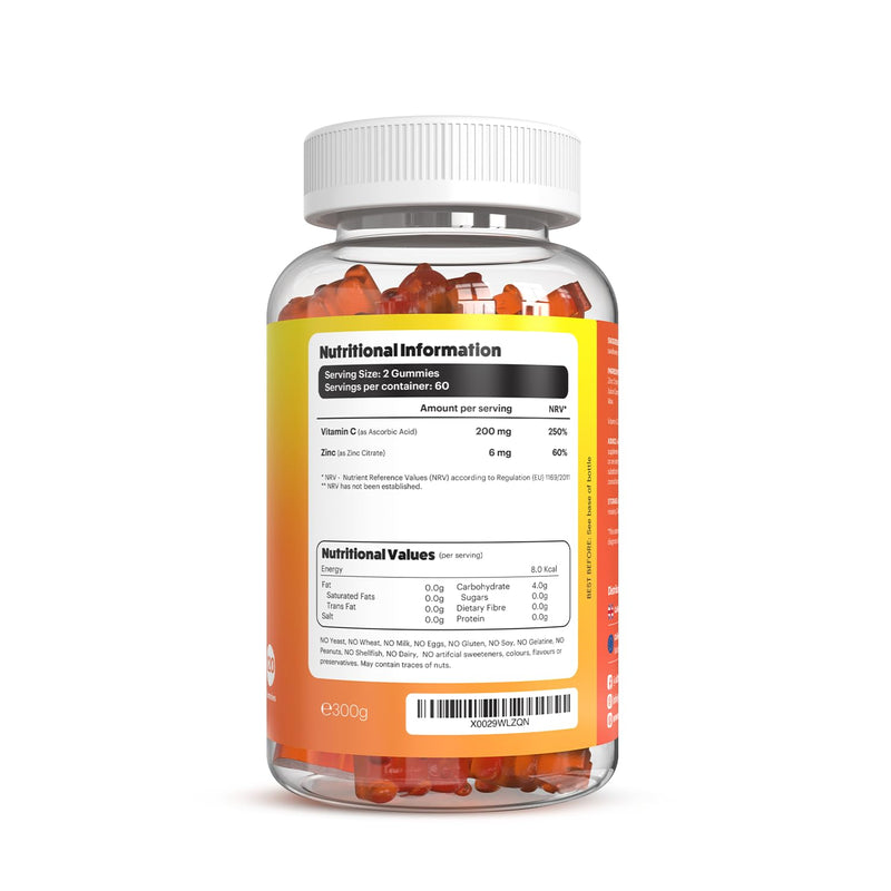 Vitammies Vegan Sugar Free Vitamin C and Zinc Gummies – Chewable Orange Lemonade Flavor Gummies Vitamins Adults and Kids – 200mg Vitamin C Per Serving for Daily Wellness (120 Units)