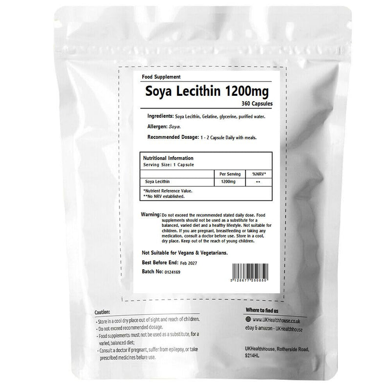 UKHealthHouse Pure SOYA Lecithin Capsules 1200mg – High Strength Omega 6 GLA | Breastfeeding Supplement for Women’s Wellness & Metabolism – 360 Softgels 360 count (Pack of 1)