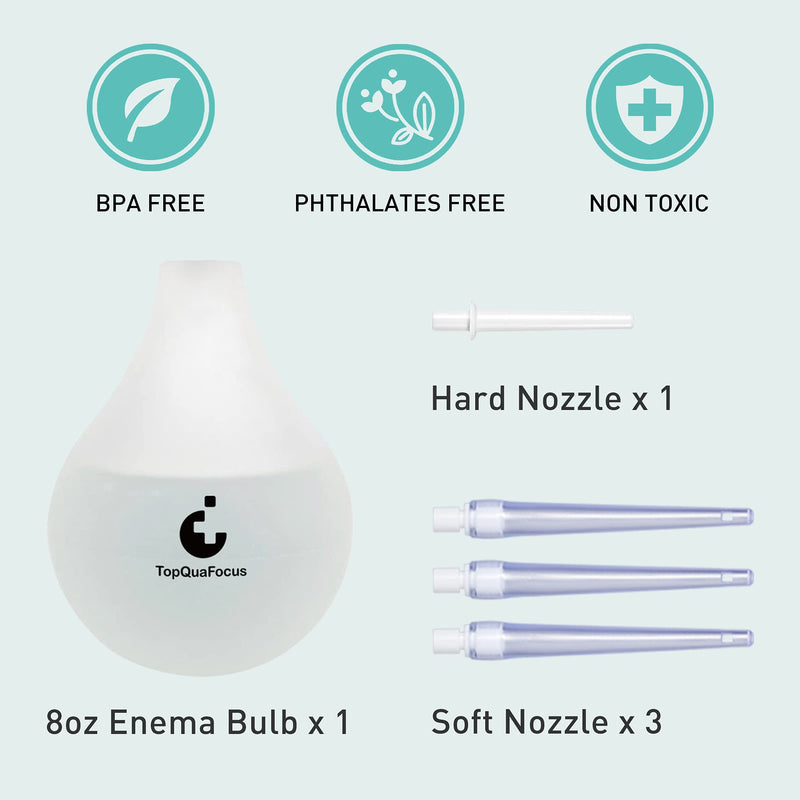 [Australia] - TopQuaFocus 8oz Enema Kit - Anal and Vaginal Douche for Men, Flushing System with Silicone Bulb and 4 Replaceable Tips (Transparent) 224ml-Clear 