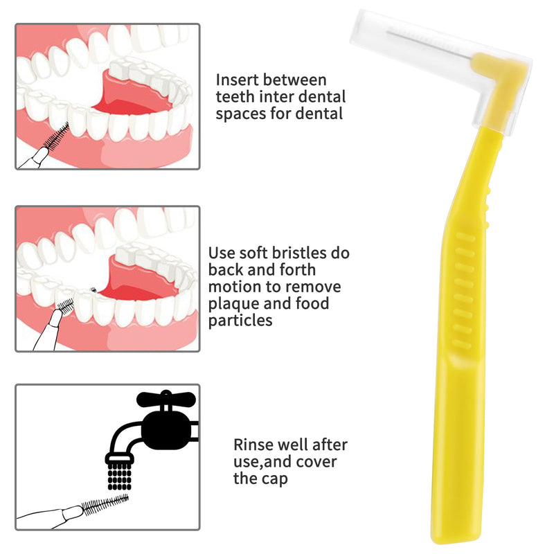 [Australia] - Prasacco Pack of 25 Interdental Brushes, 0.6mm L-Shaped Interdental Brushes Plastic Portable Interdental Brushes with Non-Slip Handle for Teeth Cleaning and Oral Care (Yellow) Yellow 
