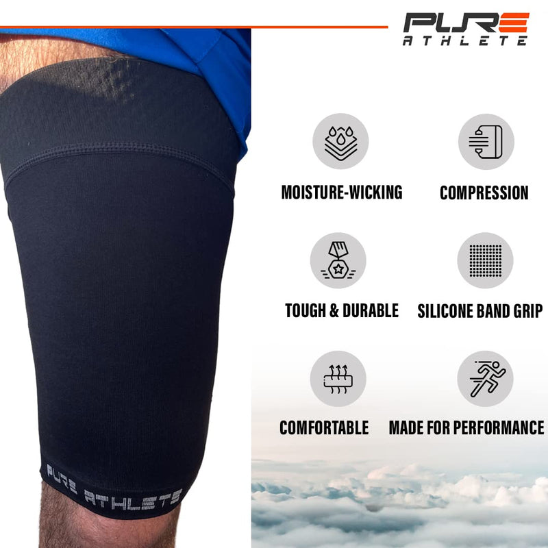 Thigh Compression Sleeve – Hamstring, Quadriceps, Groin Pull and Strains – Running, Basketball, Tennis, Soccer, Sports – Athletic Thigh Support (Single) (2 Sleeves - Midnight Black, M) 2 Sleeves - Midnight Black Medium