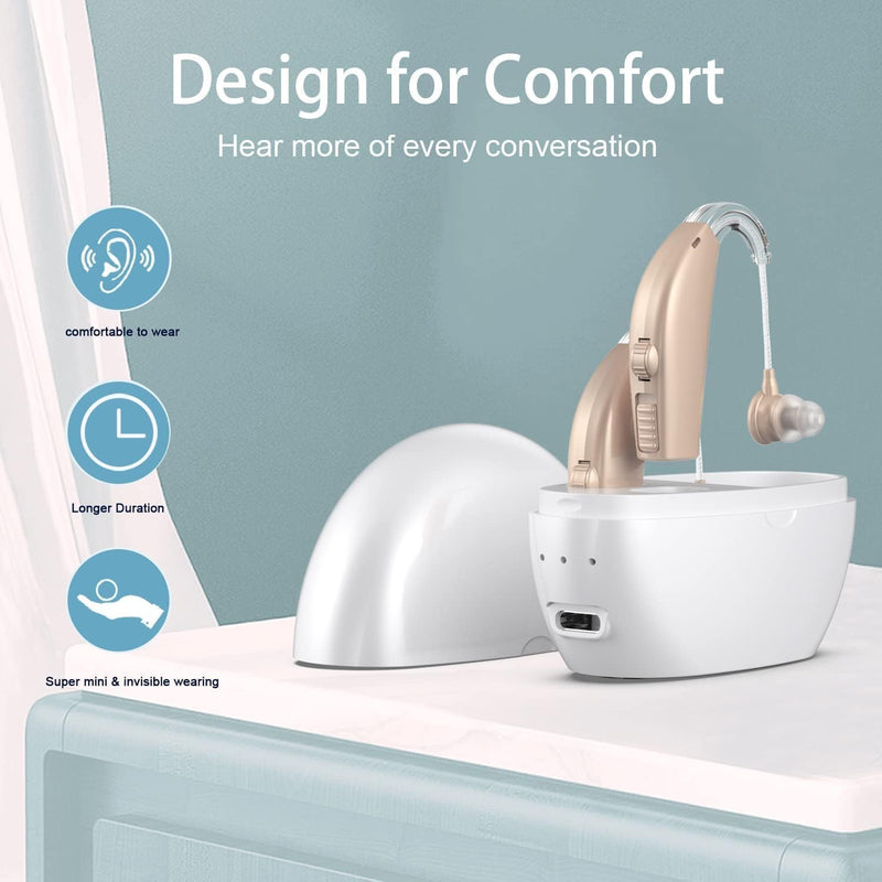 [Australia] - Hearing Aids Hearing Amplifiers for Seniors Rechargeable with Noise Cancelling-Hearing Aid Loss Amplifier Seniors&Adults Charging Case&Volume Control Beige (Z101) Silicone 
