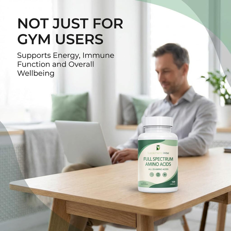 Full Spectrum Amino Acids Complex - 120 Powder Capsules - Free Form Amino Acid Supplements - Includes Essential (EAA) and BCAA for Optimal Benefits - Suitable for Vegans - Up to 4 Month Supply