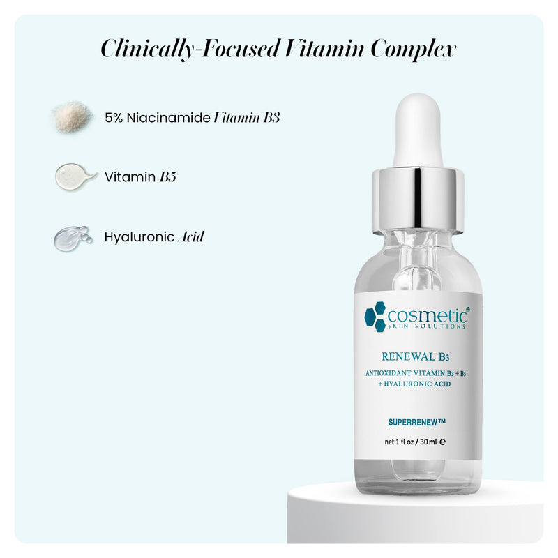 Renewal B3 Serum – 5% Niacinamide with Hyaluronic Acid & Vitamin B5 – Hydrating Face Serum for Dry & Dehydrated Skin – Improves the Look of Fine Lines, Uneven Tone & Enlarged Pores – 1 Fl Oz