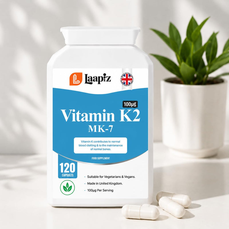 Vitamin K2 MK-7 100µg 120 Vegan Capsules - 4 Months Supply | High Strength Vitamin K2 Supplement | Supports Normal Blood Clotting & Maintenance of Normal Bones | GMP Approved