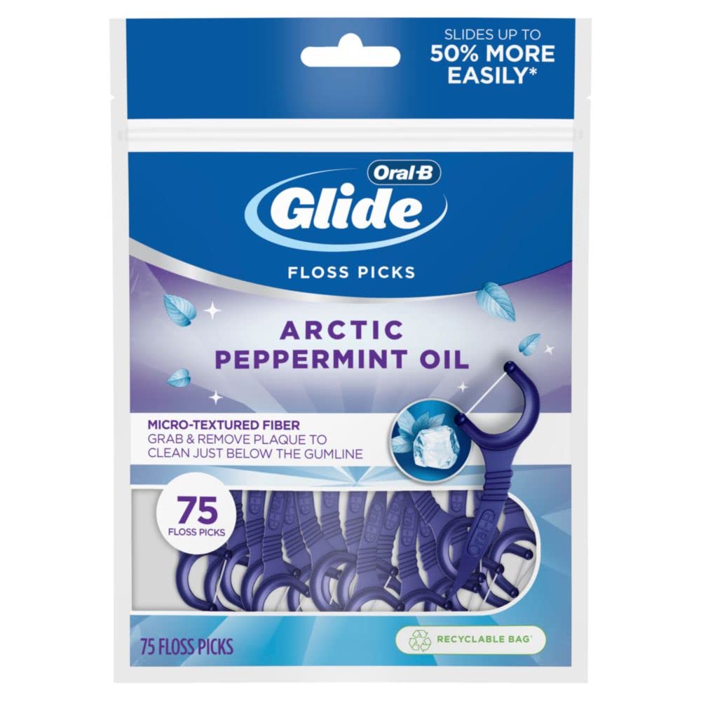 Oral-B Glide Arctic Peppermint Oil Dental Floss Picks, Mint, 75 count 75 Count (Pack of 1)