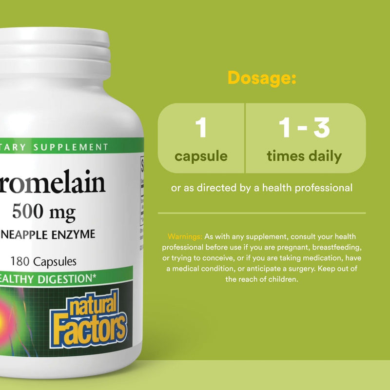 [Australia] - Natural Factors, Bromelain 500 mg, Enzyme Support for a Healthy Digestive System, 180 Capsules. 180 Count (Pack of 1) 