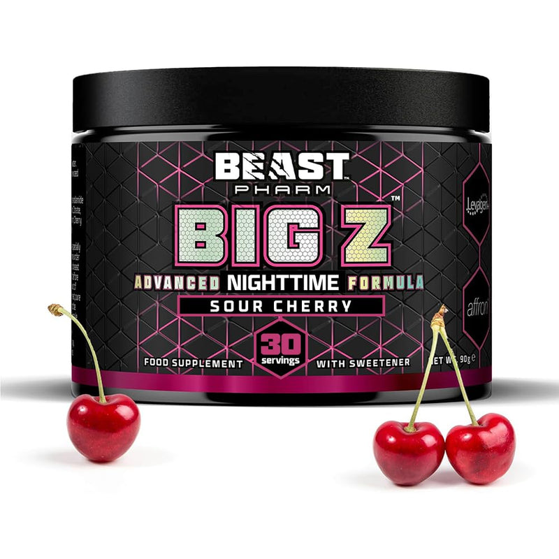 Beast Big Z Magnesium for Sleep Support with Superior Magnesium Bisglycinate & Gluconate Complex - 30x Supplement Drinks with Zinc - Sour Cherry, 90g Tub 90 g (Pack of 1)