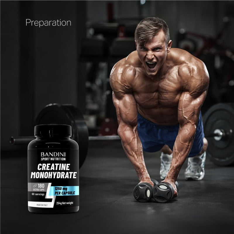 Bandini® Creatine Monohydrate 180 Capsules 3000mg per Serving - High Strength Gym Supplement for Men & Women - Pre Workout Energy Support - 100% Pure Micronized Creatine - Unflavoured Ultra Caps