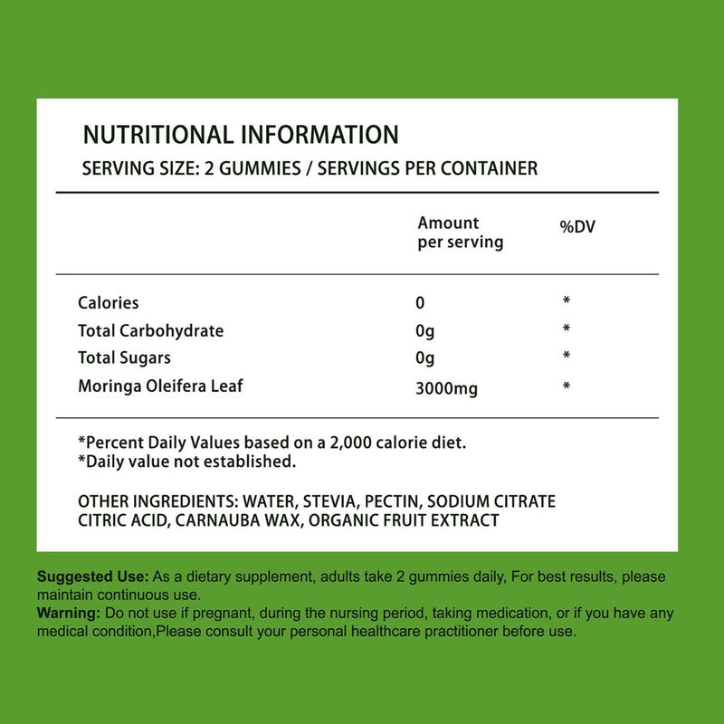 120 Moringa Gummies 3000mg | High Strength Moringa Leaf Extract | Antioxidant Supplement with Stevia | Immune Support, Energy, Hair, Skin & Joint Health | Cortisol Reducing Supplements