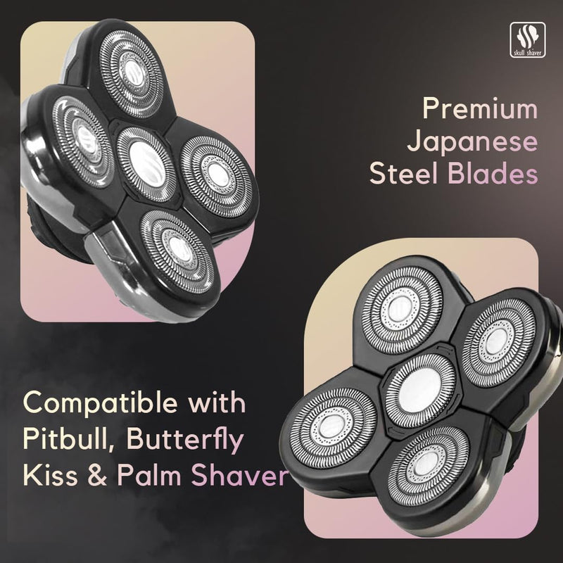 Skull Shaver Baron Replacement Shaver Head Blade - Smooth Close Shave - Wet & Dry Use - Flexible 5-Head Design - Quick Twist Lock - Universal Fit
