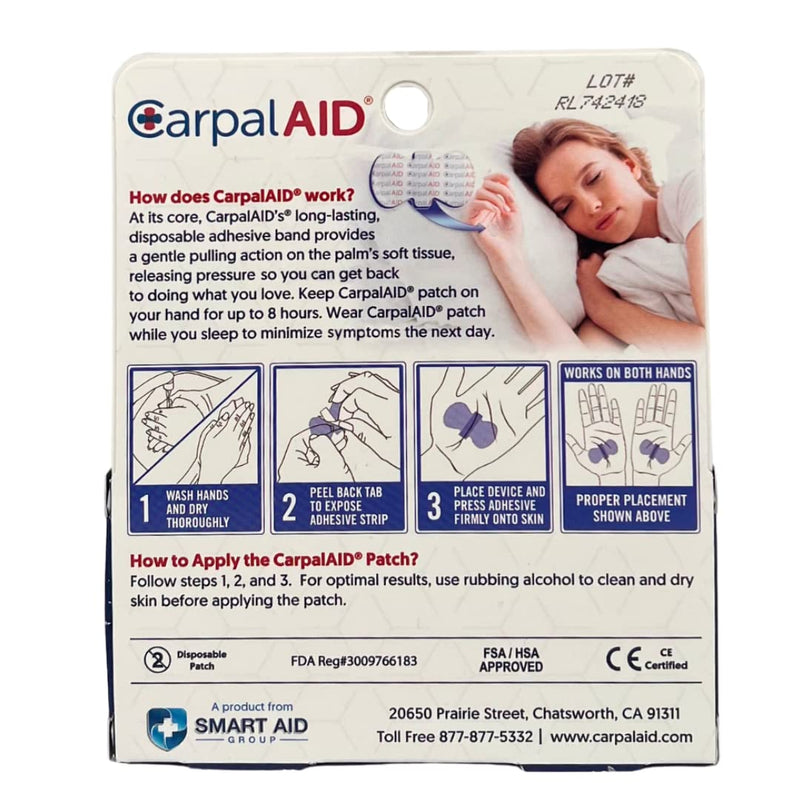 CarpalAid - Carpal Tunnel Brace Alternative Patch - Innovative Patented Design, Medical-Grade Adhesive for Support - All-Day Wear No-Brace Necessary - Large Size - 10 Pack Large 10PC