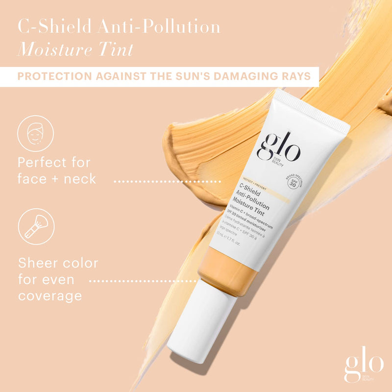 Glo Skin Beauty C-Shield Tinted Moisturizer SPF 30, 3W Light 1.7 oz | Anti-pollution tinted sunscreen, Vitamin C & Squalane, sheer dewy coverage, lightweight daily skincare, all skin types 3W-Light