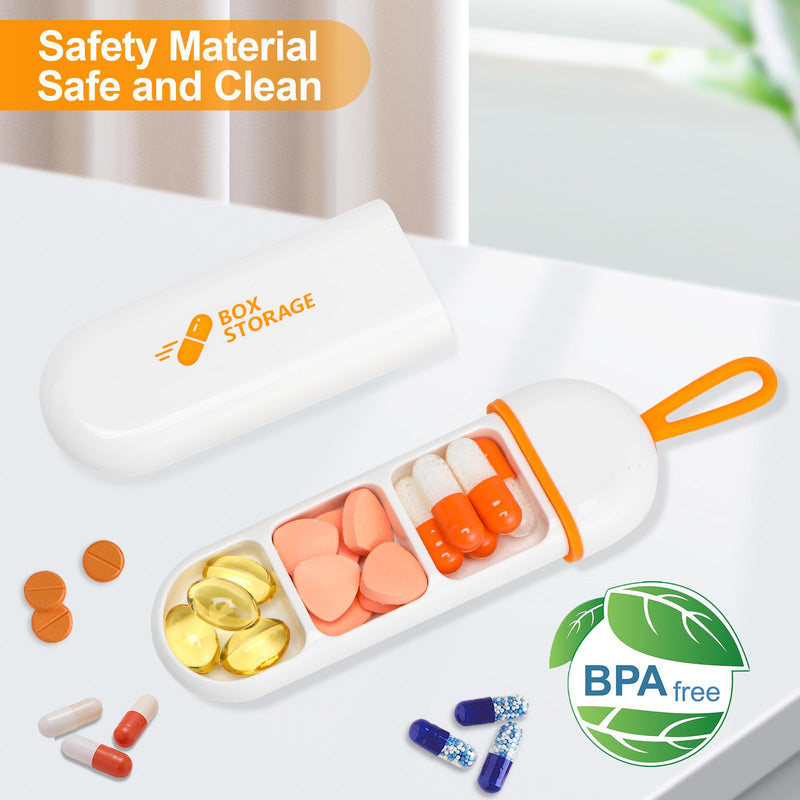 Toplive Travel Pill Organizer, Portable Pill Container Mini Daily Pill Organizer, Small Pill Case Travel Medicine Organizer Pocket Vitamin Supplement Fish Oil Box, White Orange 1 Pack