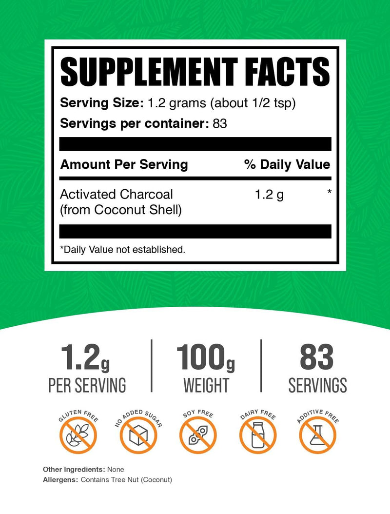 [Australia] - BulkSupplements.com Activated Charcoal Powder - from Coconut Charcoal, for Teeth Whitening - Vegan & Gluten Free, 1.2g per Serving, 100g (3.5 oz) (Pack of 1) 3.53 Ounce (Pack of 1) 