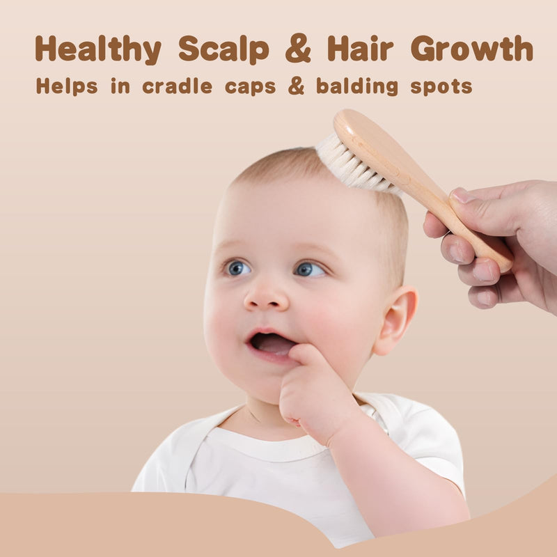 [Australia] - Baby Hair Brush and Cradle Cap Brush Set Goat Hair Bristles Brush 2 Pieces Silicone Cradle Cap Brushes Wood Handle Newborn Brush Kit for Newborns and Toddlers 3 Packs 