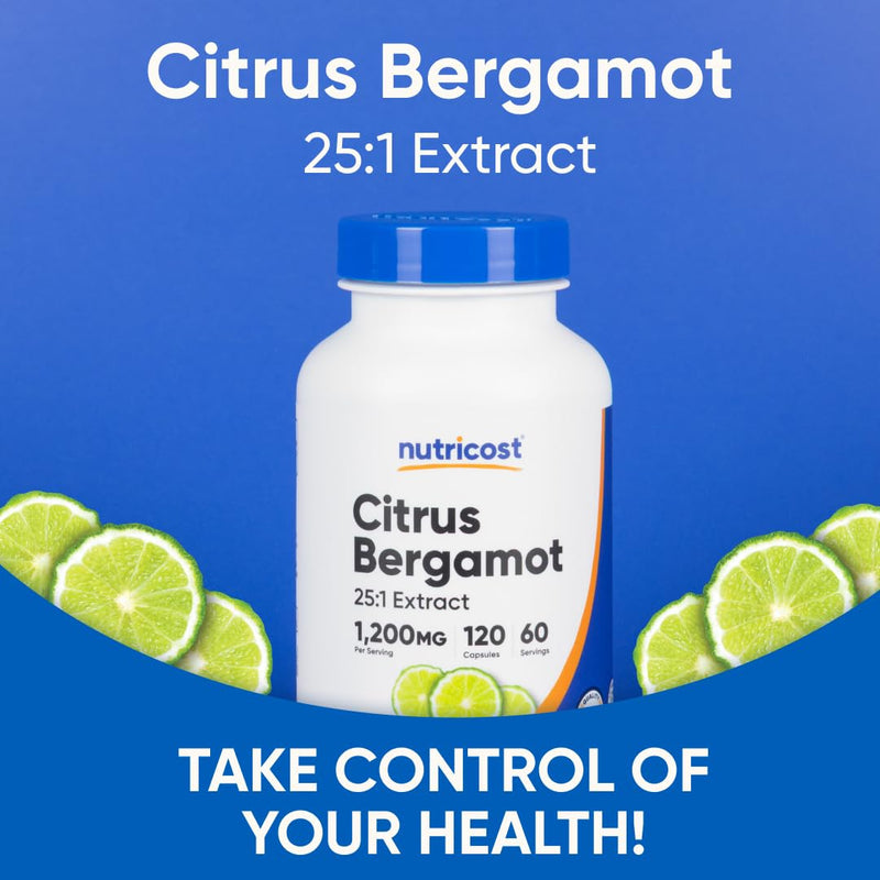 [Australia] - Nutricost Citrus Bergamot Capsules 1,200mg, 120 Capsules - 25:1 Bergamot Extract - 60 Servings, Gluten Free, Vegan & Non-GMO 120 Count (Pack of 1) 