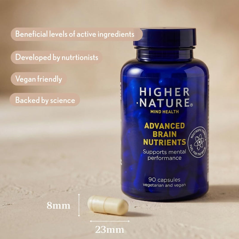 Higher Nature - Advanced Brain Nutrients - Aids Memory & Concentration - Supports Nervous System - Gluten Free - Vegan & Vegetarian - 90 Capsules Unflavoured 90 count (Pack of 1)