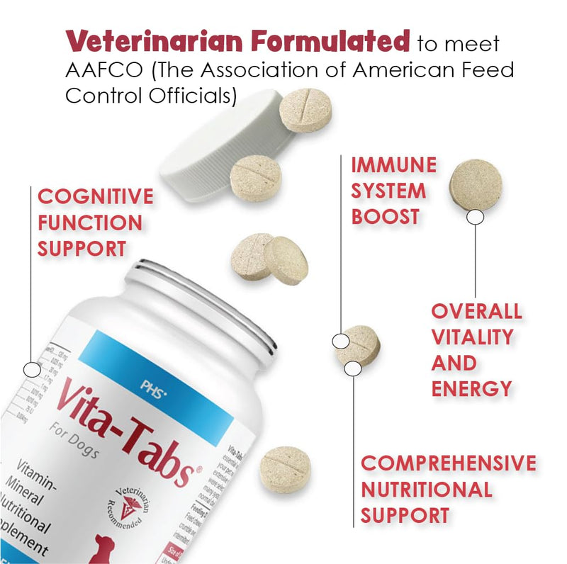 Vita-Tabs - Essential Vitamins, Minerals, Nutrients - Health Supplement for Dogs - Support Immune System, Bones - Liver Flavored - 60 Chewable Tablets - PawsPlanet Australia