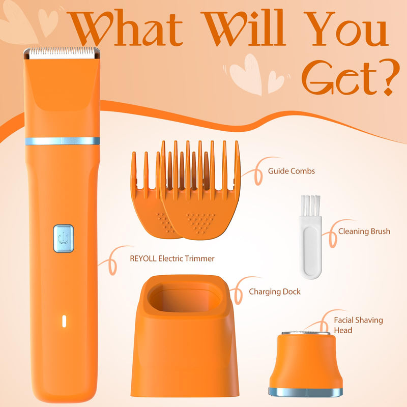 Facial Hair Removal for Women - Waterproof 2 in1 Rechargeable Eyebrow Facial Trimmer and Bikini Trimmer for Women, Painless Face Electric Razor/Shaver for Lip, Arms, Face, Peach Fuzz