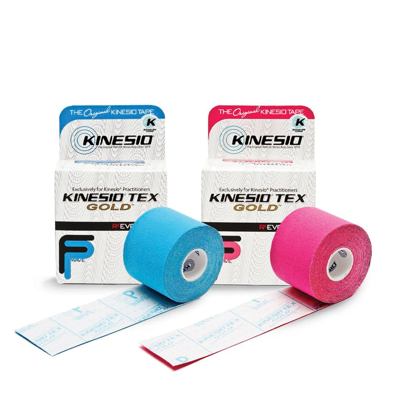 Kinesio Taping - Elastic Therapeutic Athletic Tape Tex Gold FP Bundle - Blue & Red – Each Roll 2 in. x 16.4 ft - 2 Rolls