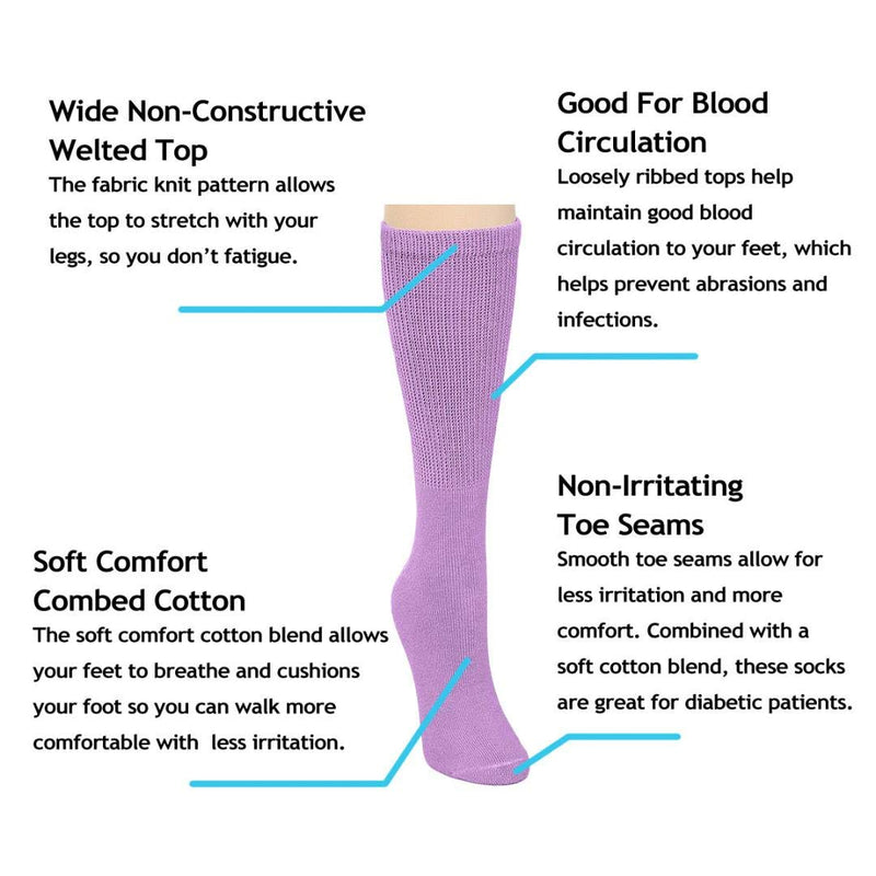 [Australia] - Falari Women Diabetic Socks Diabetes Edema and Circulatory Loose Fitting Cotton Crew Socks - 6 Pairs 9-11 Crew Height - Assorted 