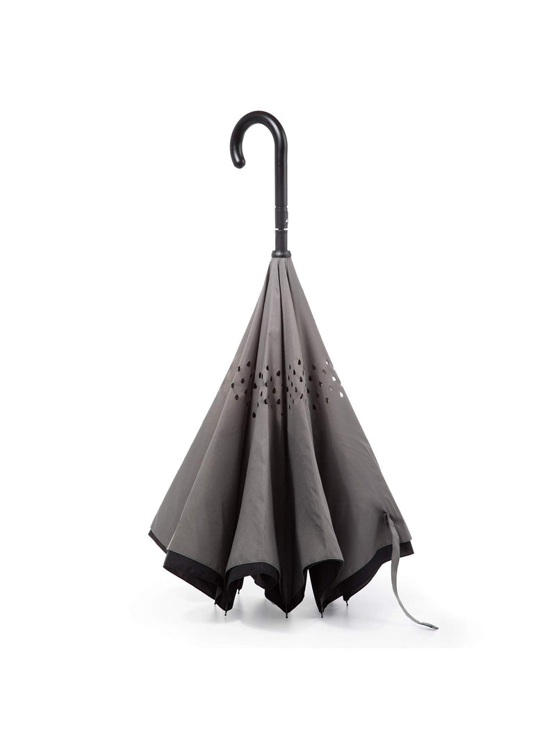 Totes Auto Reverse Close Windproof Stick Inbrella with Water Repellent Protection Black/Grey