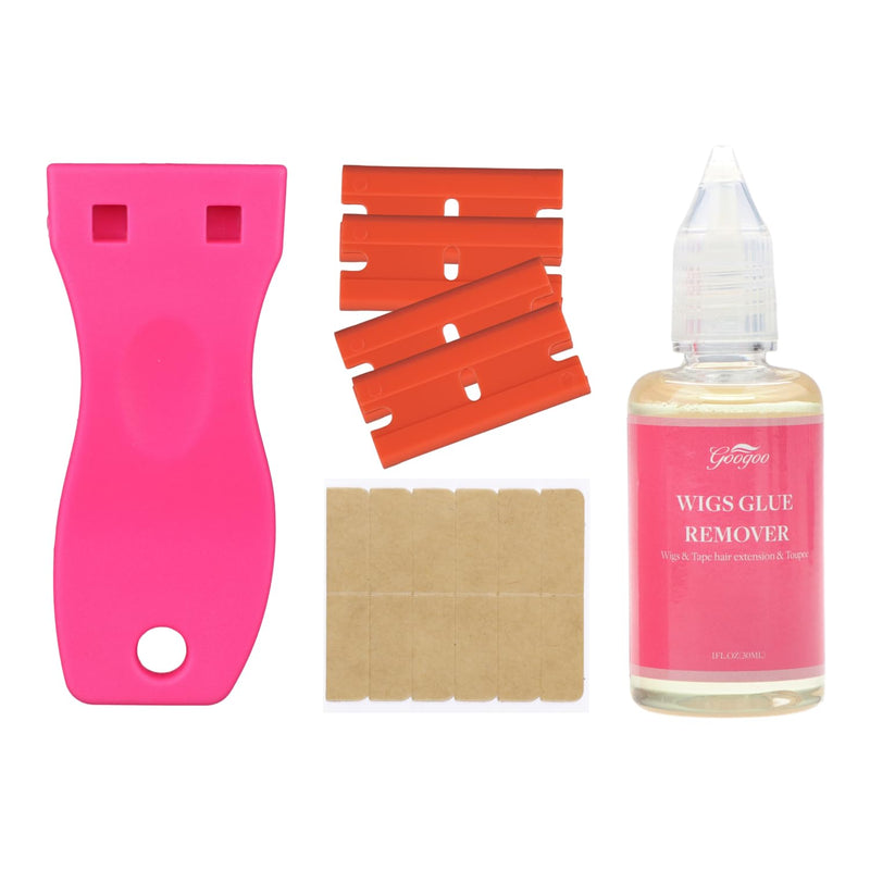 GOO GOO Tape in Hair Extension Remover Tool Kit, Includes 30ml Remover, Scraper, 10 Replacement Blades, and 6 Tape Tabs, Standard Set for Tape in Extension Removal Scraper+30ml+6pcs