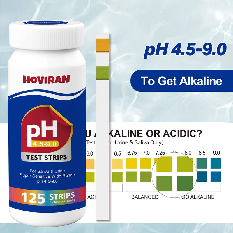 pH Test Strips for Saliva & Urine, Monitor Your pH Level from 4.5-9.0 | 125 Urine Test Strips for Tracking Alkaline & Acid Levels in Body
