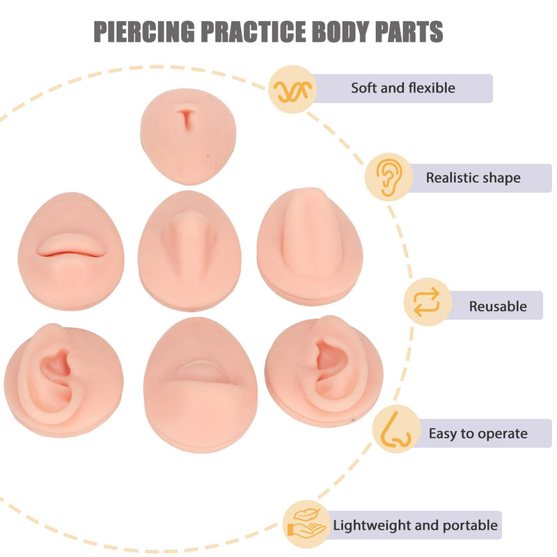 [Australia] - 7PCS Piercing Practice Body Parts,Simulation Soft Silicone Flexible Model Body Part,Ear Eye Nose Mouth Tongue and Belly Button Model,for Piercing Practice and Jewelry Display Acupuncture Teaching Tool 