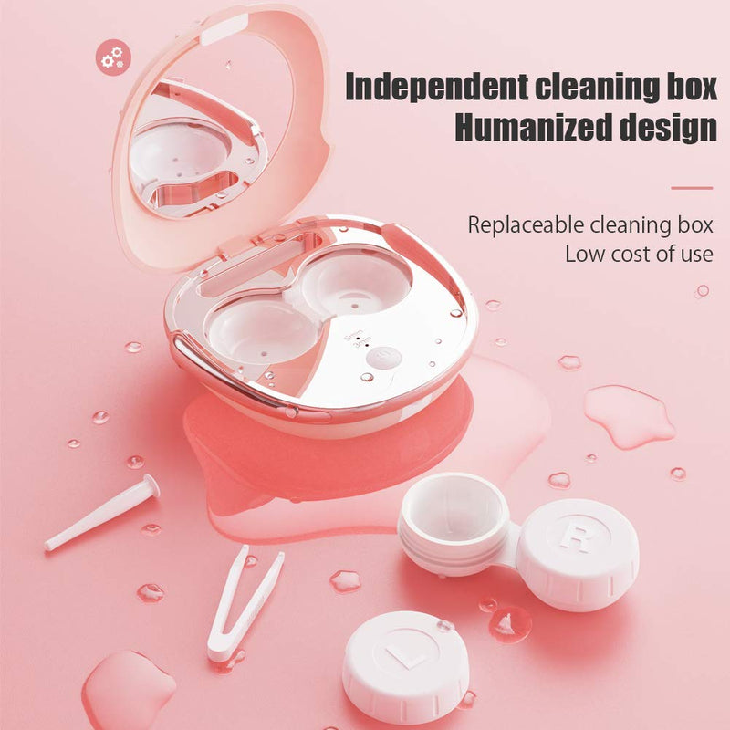 [Australia] - Contact Lens Cleaner, OFONE Fast Vibration Rechargeable Contact Lens Cleaner Case with Mirror & Remover Applicater Portable Contact Lens Cleaning Machine for Travel & Home (Pink) Pink 