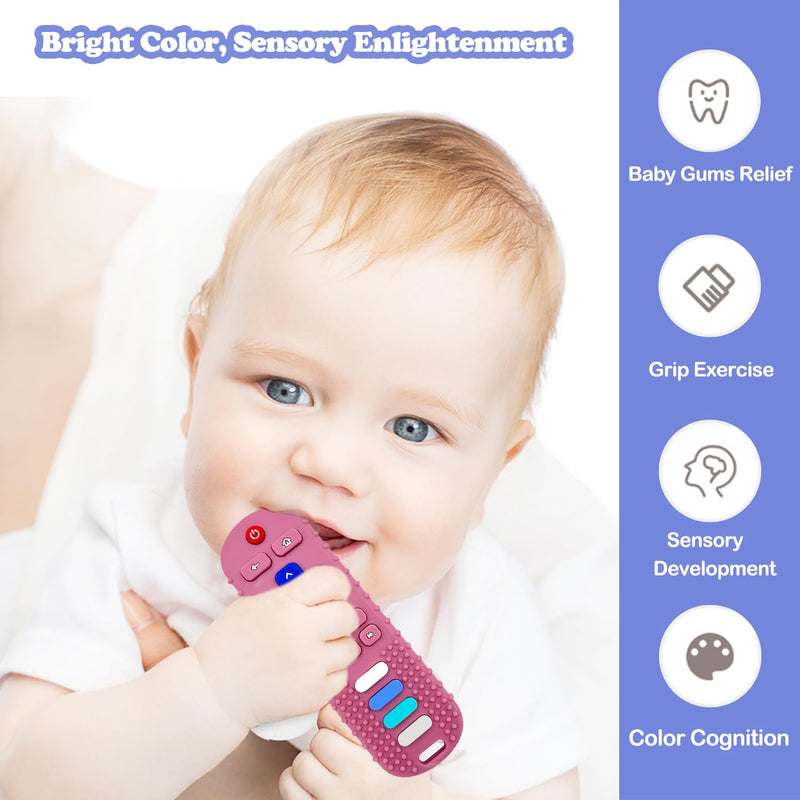[Australia] - Baby Teething Toys, Food Grade Silicone Teether for Babies 3 6 12 18 Months, TV Remote Shape Toddlers Chew Toys, Freezer BPA Free (Pink RC) Pink RC 
