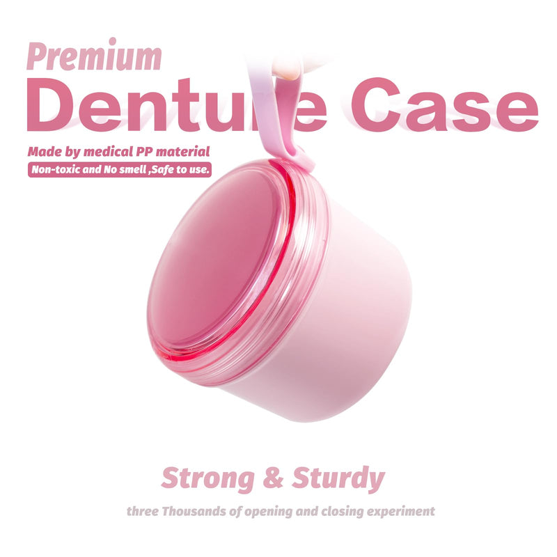 [Australia] - Denture Bath Case Cup Box Holder Storage Soak Container with Strainer Basket for Home or Travel Denture Cleaning (pink) pink 