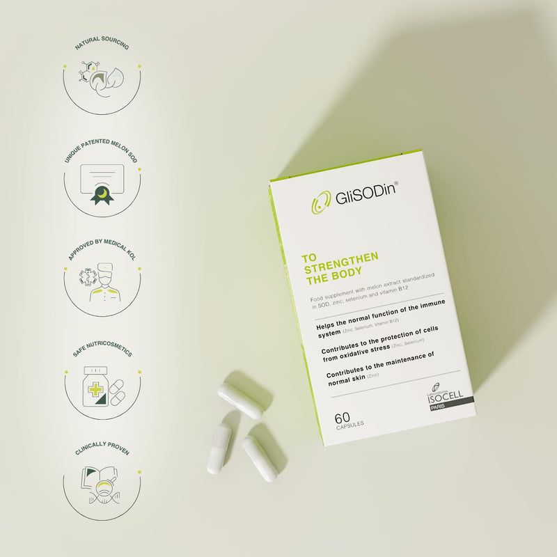 GliSODin to Strengthen the Body – Boosts Immune System, Enhances General Health & Recovery, Protects Cells from Oxidative Stress, and Supports Healthy Skin – Made in France - 60 Vegetarian Capsules
