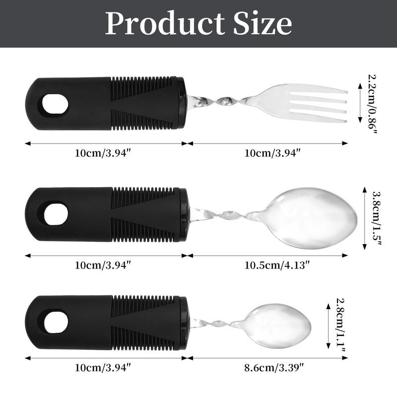 3-Piece Set Cutlery for Arthritic Hands Fork, Spoon, Teaspoon Disabled Cutlery for Adults Stainless Steel Rubber-Plastic Handle Eating & Drinking Aid Utensils Bendable