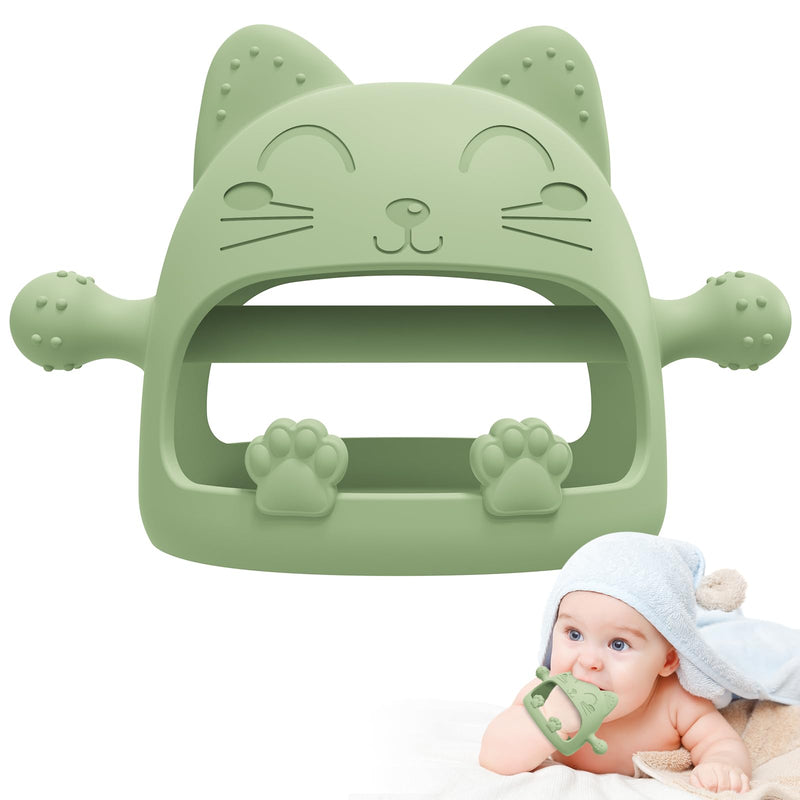 Baby Teethers 0-6 Months,Teething Toys for Babies 0-6 Months,Never Drop Baby Chew Toys for Teething Relief,Infant Hand Teether Pacifiers for 0-6 Months,Ideal Baby Toys Gifts for New Moms(Cartoon Cat) Avocado