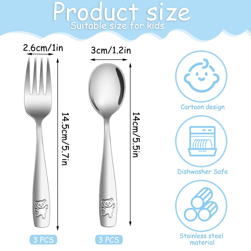 [Australia] - Pimoys 6 Pieces Toddler Utensils Kids Silverware Stainless Steel Toddler Forks and Spoons Set, Metal Children's Safe Flatware Kids Cutlery Set, 3 x Child Forks, 3 x Children Spoons 