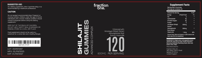 Fraction One Shilajit Gummies - 120 Gummies - with Himalayan Shilajit Extract, Ashwagandha & Vitamin B6 - Daily Wellness Support - Mixed Berry Flavour - Vegan Friendly - 60 Days Supply