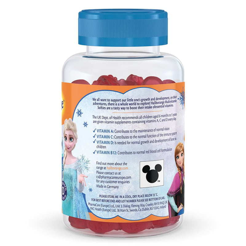 Haliborange Disney Frozen Multivitamin Softies for Kids 3+, 60 Strawberry Gummies – Vitamins A, C, D, E, B6, B12 & Niacin – Supports Immune System, Bone Health & Energy – Character-Shaped Chewable 60 count (Pack of 1)
