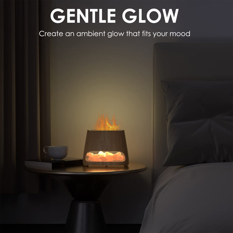 [Australia] - SALKING 2-in-1 Aroma Diffuser & Salt Range Pakistan Light, Flame Effect Diffuser for Essential Oils, Diffuser Cool Mist Humidifier with 3 Brightness, 150ml Wood 